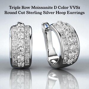 🌟SALE🌟Triple Row Moissanite D Color VVS1 Round Cut Sterling Silver Earrings